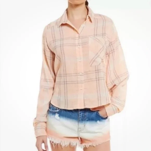 FREE PEOPLE PLAID BUTTON DOW TOP - Picture 3 of 6
